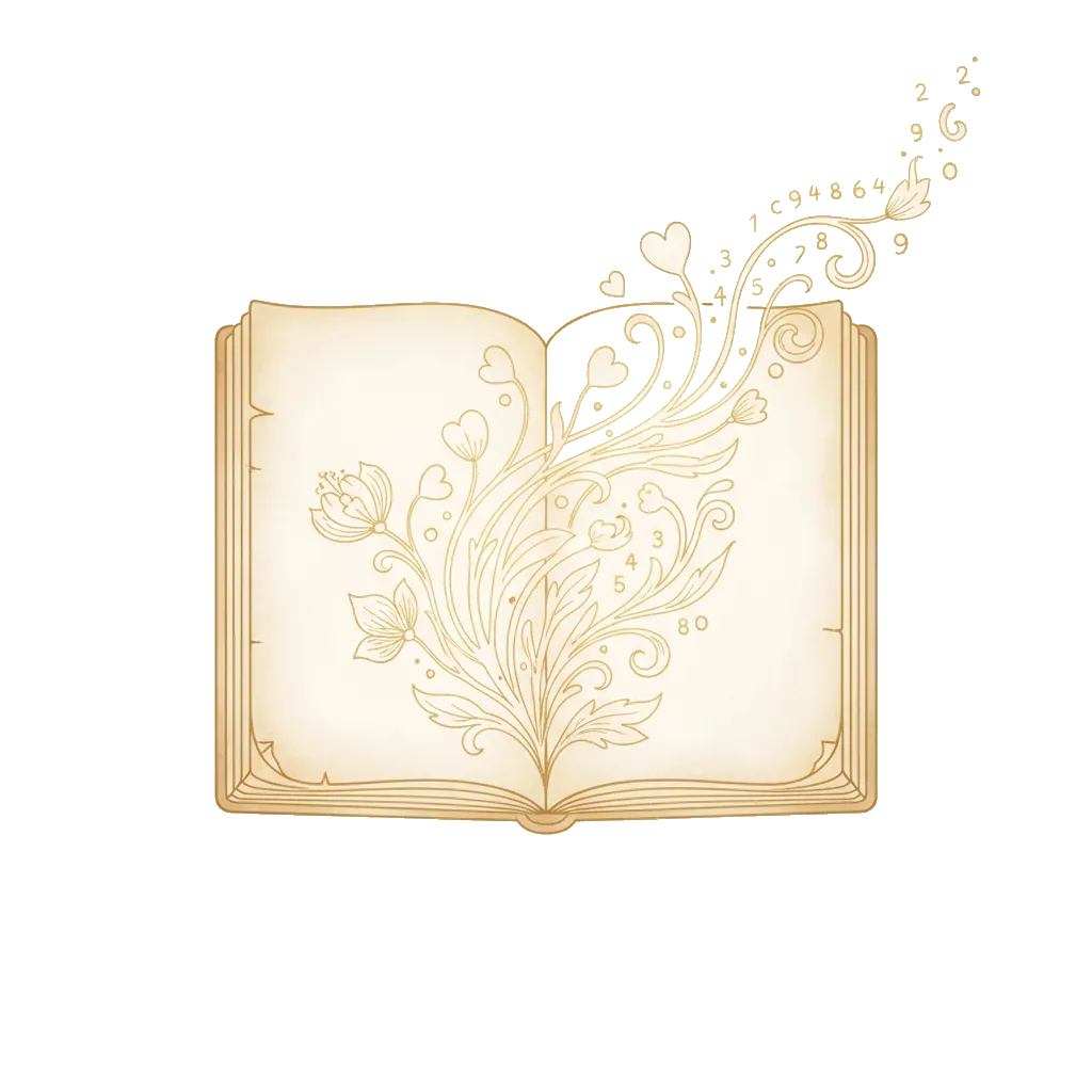 Otwarta księga z roślinnymi ornamentami i cyframi